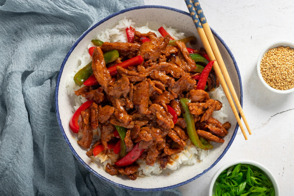 vegan soy curls pepper steak