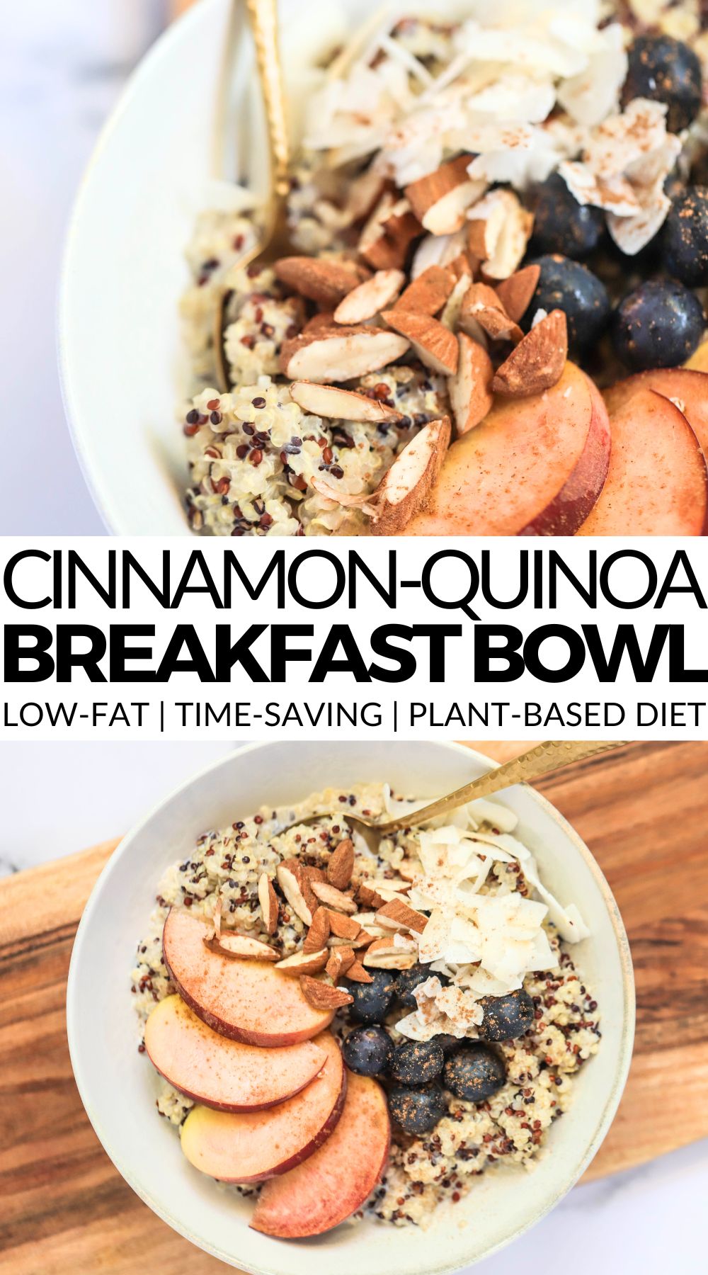 cinnamon quinoa breakfast bowl vegan plantbased breakfast on the go