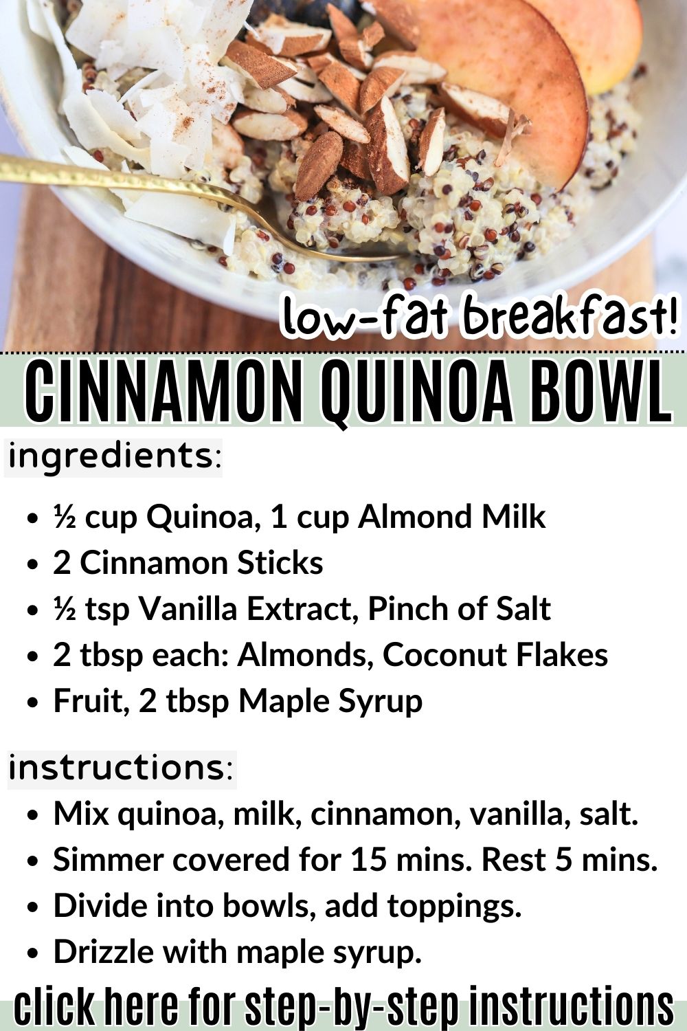 cinnamon quinoa plant based breakfast bowl