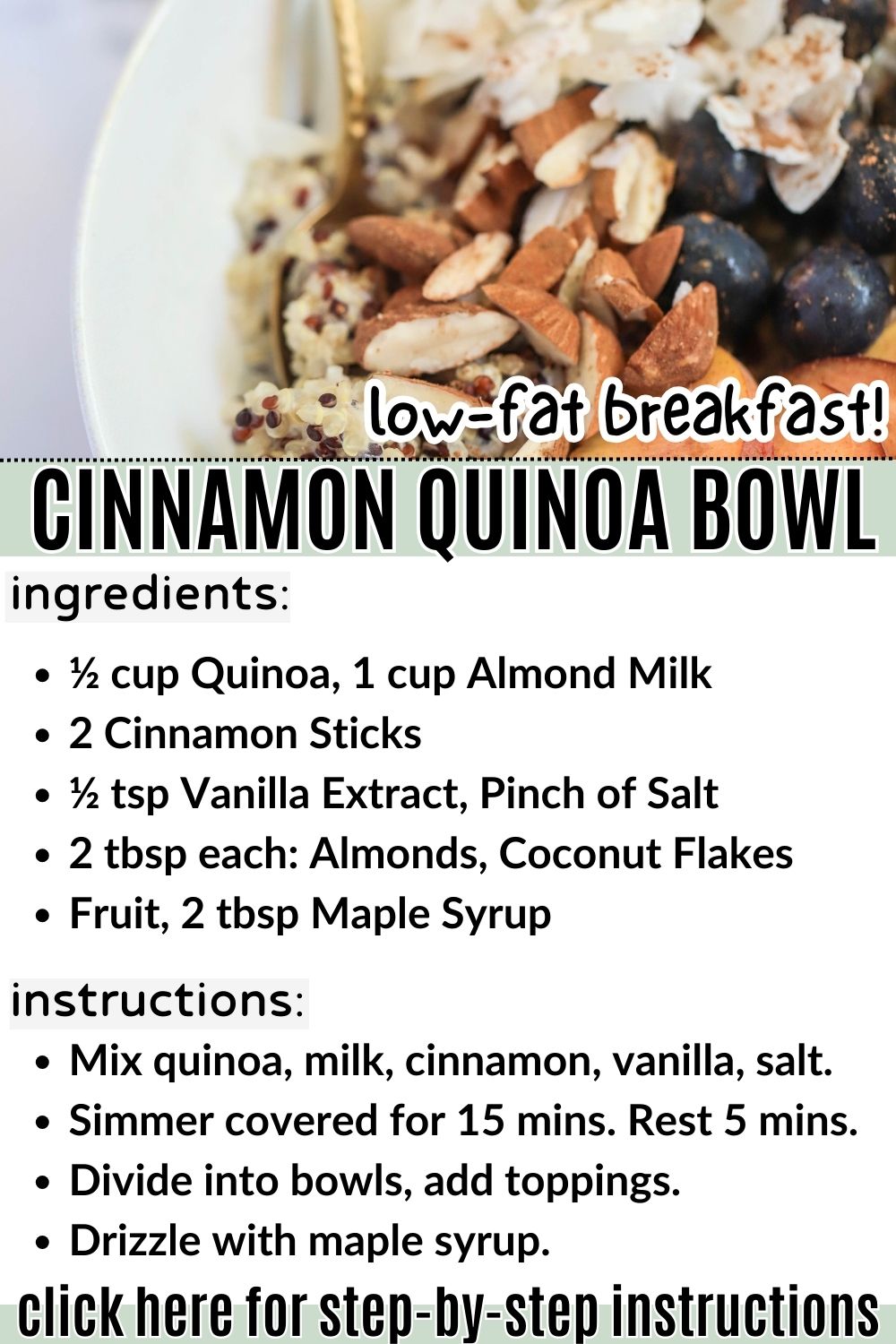 cinnamon quinoa vegan fat burning breakfast bowl