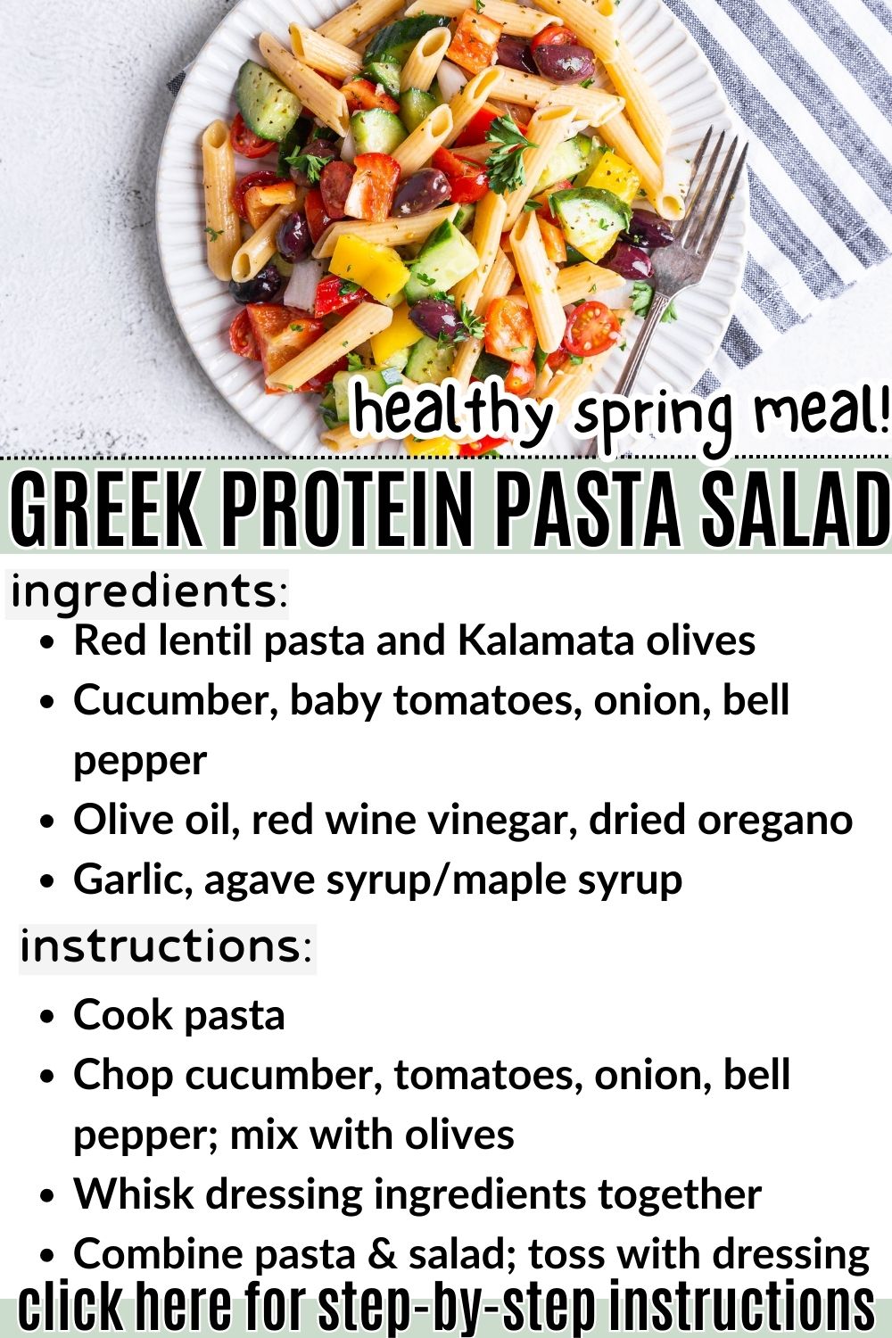 clean eating spring meal high protein low calorie greek protein salad pasta dinner lunch
