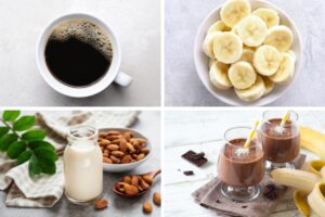 coffee smoothie recipe ingredients - black coffee, bananas, almond milk