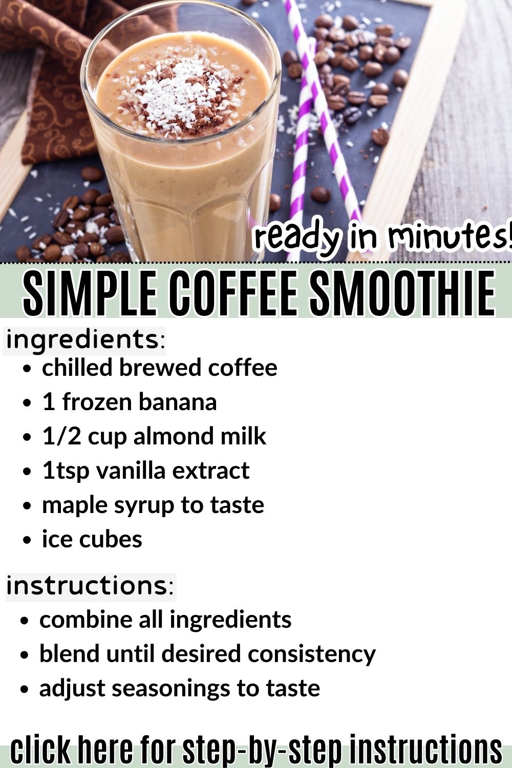 simple coffee smoothie - fat burning foods - infographic of instructions and ingredients