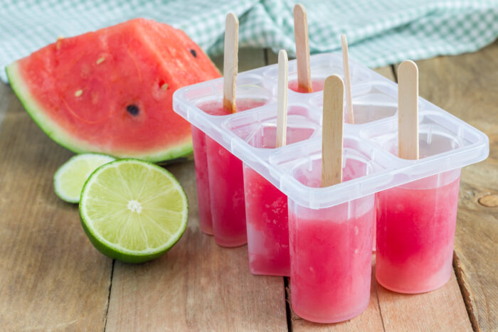 Homemade popsicles with watermelon and lime